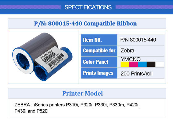 Zebra P330i P430i Druckerband 800015-440 YMCKO Farbe für 200 Visitenkarten